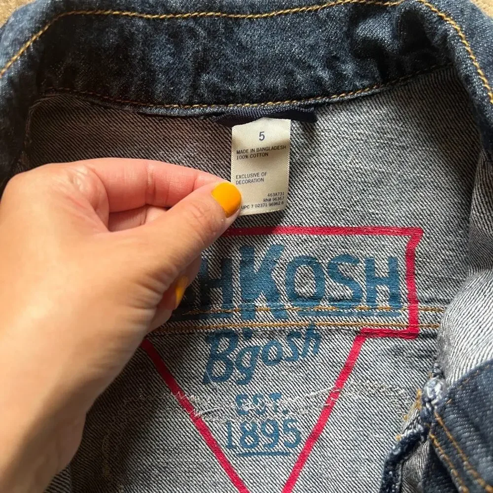 Upcycled OshKosh B'Gosh Kids Denim Jacket 5 Lion Applique Cottagecore Kitschy